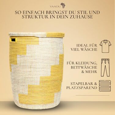 Корзина для білизни YAADU з кришкою - велика, африканський кошик (жовтого кольору)