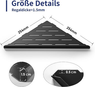 Поличка для душу Eck Edelstahl, нержавіюча сталь 304, поличка для ванної кімнати, кріплення на плитку, вбудована поличка для ремонту ванної кімнати (254 мм - 2 шт.) (254 мм - 2 шт., чорний)