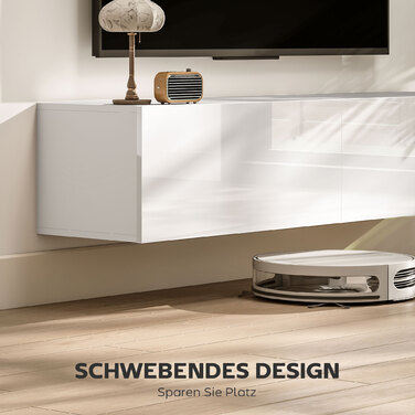 Настінна тумба під телевізор, підвісна комода з великою полицею та місцем для зберігання, ДСП, білий