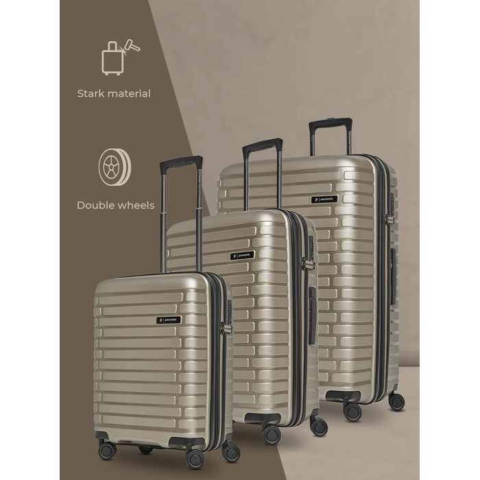 Набір валіз Pactastic 3 шт. з поліпропілену | Розширюваний, з TSA-замком та 4 колесами | Для жінок та чоловіків (Collection 04) Champaign Metallic