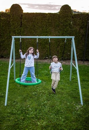 Гойдалка-гніздо для саду HyperMotion Storchennest з А-рамою, 2 місця, 150 кг, зелено-сіра (HYP1)