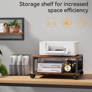 Стійка для принтера IBUYKE з 2 ярусами, коліщатками, коричнева. Підходить для офісу, дому, книг, сканера, факсу. Модель TLJ008H