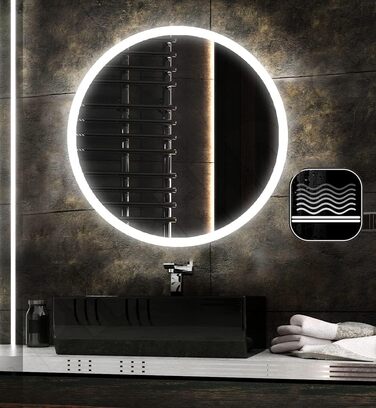 Дзеркало для ванної кімнати з підсвічуванням LED, діаметр 90 см. Кругле дзеркало з нейтральним світлом 4000K. Дзеркало для ванної кімнати без додаткових функцій.