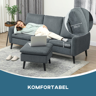 HOMCOM кутовий диван-ліжко з пуфом, 3 декоративних подушки, кутовий диван L-подібної форми для вітальні, спальні 196 x 140 x 88 см сірого кольору | Aosom