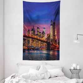 Гобелен Нью-Йорка, Нью-Йорк, який ніколи не спить Відображення на Манхеттені Іст-Рівер Сіті Фотодрук, виготовлений з м'якої тканини з мікрофібри Оздоблення стін для спальні, 140 x 230 см, рожево-блакитний