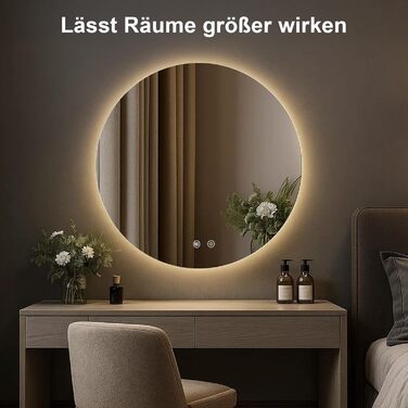 LED дзеркало для ванної кімнати з підсвічуванням, кругле, диммер, 3 кольори світла (3500K-6500K), сенсорне управління, антизапар, для макіяжу та гоління (50см фонова підсвітка)