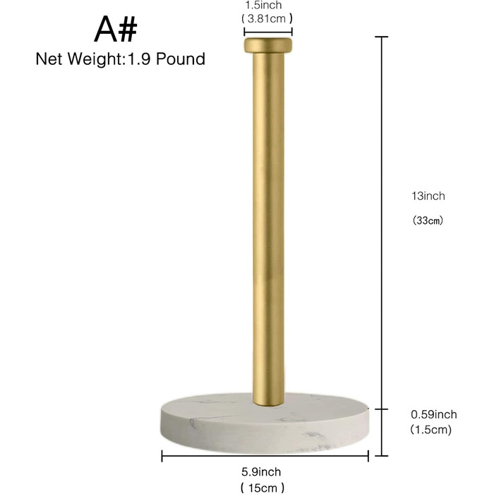 Тримач для паперових рушників на стільницю з мармуровою підставкою для кухні та ванної кімнати, білий/золотий