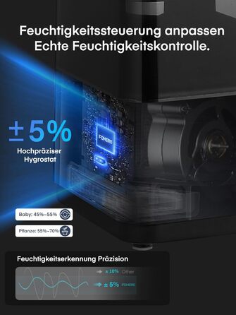 Зволожувач повітря FOHERE для спальні, 6 л, тихий, з теплим/холодним туманом, 60 годин роботи, дифузор для ефірних олій, режим сну, таймер 12 годин, нічник для дому, дитячої кімнати, рослин, немовлят та дітей