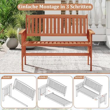 Гарнітура лавки для саду COSTWAY, дерев'яна лавка для балкону та тераси, 2 місця, з підлокітниками, 119 x 59,5 x 89 см