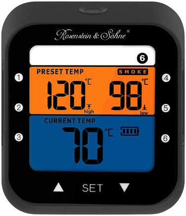 Термометр для барбекю Професійний з додатком, кольоровим дисплеєм, 6 зондів (бездротове вимірювання температури)