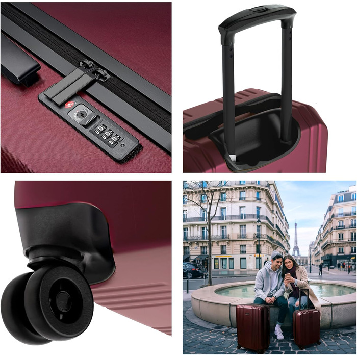 Набір валіз FERGÉ 3 шт. з жорстким корпусом, TSA-замком, Канни. Валізи-тролії (ручна поклажа, L, XL). Валізи з полікарбонату, 4 колеса, темно-червоний колір.