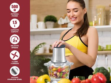 Кухонний комбайн Beper P102ROB001 зі скляною чашею, сірий/чорний