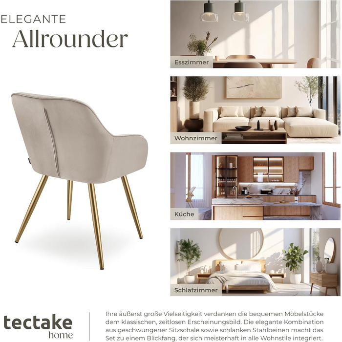 Тектейк® Комплект з 6 крісел з оксамиту для вітальні, їдальні, туалетного столика - бежево-золотий колір