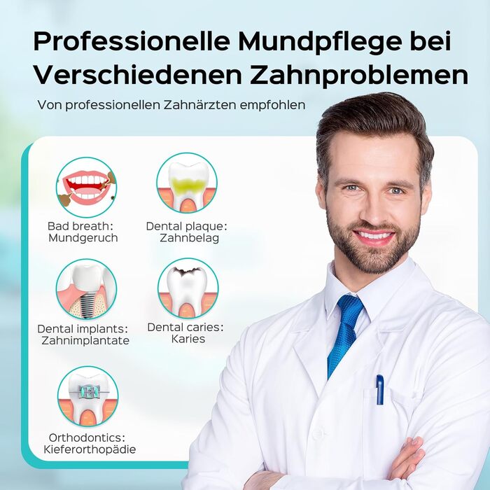 COSLUS Електрична іригатор для порожнини рота з 2 режимами та 12 рівнями тиску – 600 мл резервуар для води. Підходить для сімей, ентузіастів орального здоров'я та пацієнтів з ортодонтичними конструкціями. 5 насадок, чорно-білий колір.