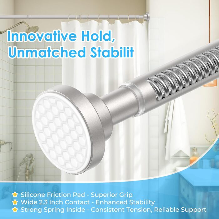 Штанга для штор без свердління AIZESI 113-197 см, телескопічна, для душу/завіси, регульована, діаметр 22 мм, нікель