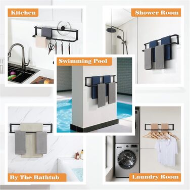 Тримач для рушників подвійний, 70 см, чорний, з нержавіючої сталі 304, для ванної кімнати та кухні