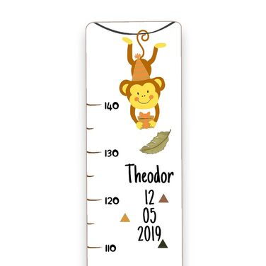 Дитяча дерев'яна вимірювальна палиця Holzura, вимірювальна палиця з іменем для дитячої кімнати, подарунок на день народження для хлопчика та дівчинки, дитяча вимірювальна палиця для вимірювання зросту (жираф з мавпочкою, дерево з білим покриттям)