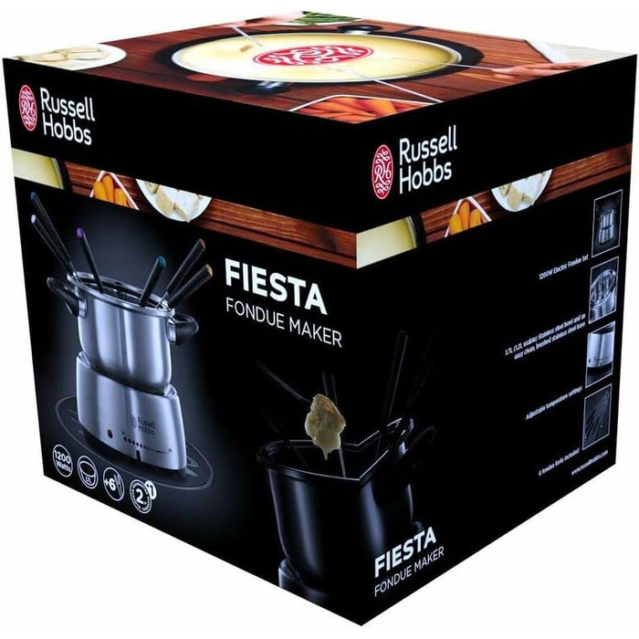 Гриль для раклет Russell Hobbs 8 персон з 8 сковородами та дерев'яним шпателем, 2 грильні поверхні: з натурального каменю з канавкою для соку та антипригарне поворотне рельєфне/тепаньякі покриття, гриль для піци, 26280-56 (Фондю)