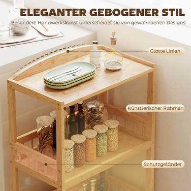 Візок для кухні на колесах з 3 ярусами, сервірувальний візок з місцем для зберігання, кухонна полиця на колесах, для кухні, ванної кімнати, офісу, з натурального дерева.