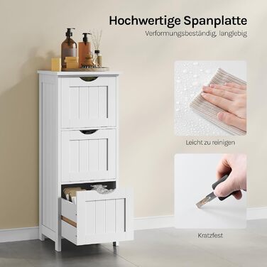 Шафа для ванної кімнати WOLTU, вузька шафа з 3 висувними ящиками, 32 x 30 x 81 см, для ванної, вітальні, спальні, кухні, сучасний дизайн, білий колір, BZS123ws
