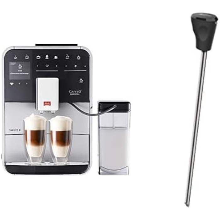 Кавомашина Melitta Caffeo Barista T Smart F831-101, автоматична, з управлінням через смартфон, One Touch, срібляста, з насадкою для молока, нержавіюча сталь, чорна