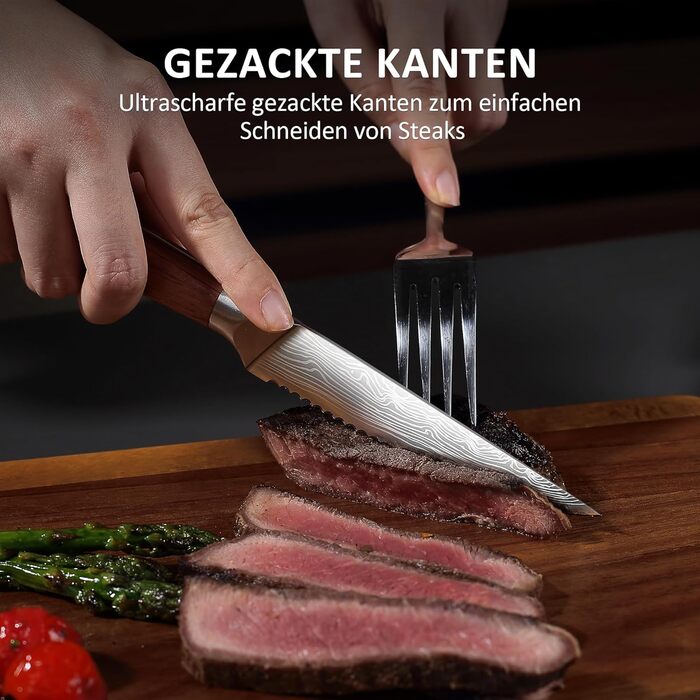 Набір кухонних ножів YOTSUBA Profi з дерев'яним блоком та точилкою, ножиці, набір кухонних ножів з нержавіючої сталі, набір кухонних ножів для кухні (ніж для стейка - 6 шт)