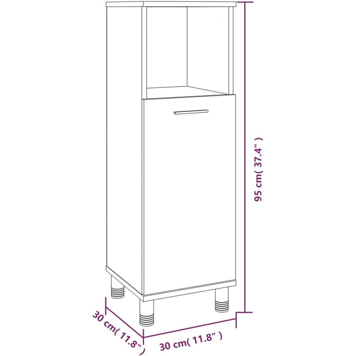 Тумба для ванної кімнати Midi Cabinet 3 відділення 1 двері, 30x30x95см, інженерне дерево (копчений дуб)