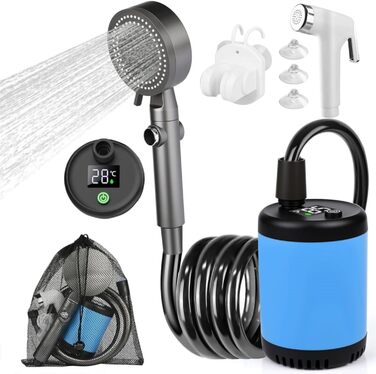 Мобільний душ для кемпінгу з насосом та акумулятором 7800mAh, регульованою лійкою та шлангом. Ідеально для піших прогулянок, кемпінгу та подорожей