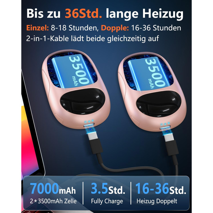 Електричні грілки для рук DDKJ - 2 шт. з LED-дисплеєм та 3 рівнями нагріву. Підзаряджаються, багаторазові, для дітей, чоловіків та жінок.