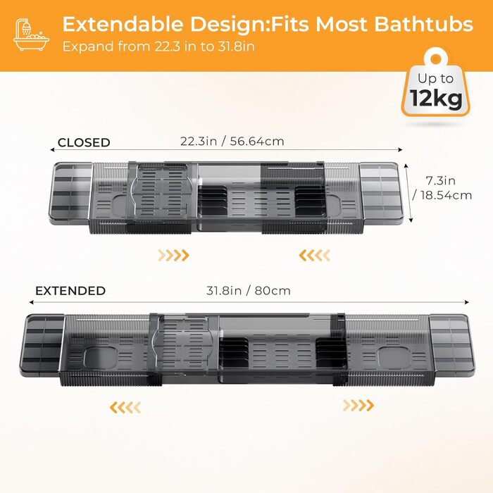 Підставка для ванни чорна, висувна, з полицею для книг, водонепроникна, аксесуари для ванної кімнати