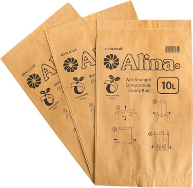 Компостований паперовий мішок для сміття/Мішок для контейнерів для харчових відходів/біорозкладний паперовий пакет 10 л (коричневий, 100 пакетів) (50 шт. (1 упаковка))