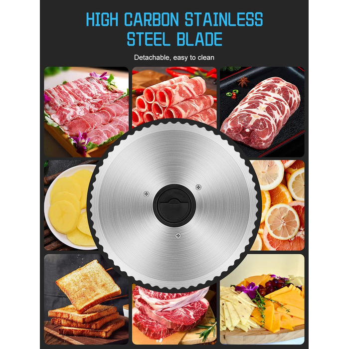 Електричний слайсер 200W з нержавіючої сталі - кухонна машина з регулюванням 0-15 мм, 2 леза, для м'яса, ковбаси, сиру, хліба