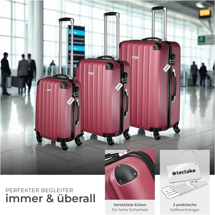 Набір валіз Tectake 3 шт. з ваговою та білгетом, M-L-XL, ABS, телескопічна ручка, червоний