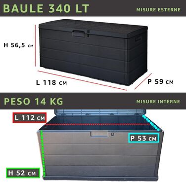 Ящик для зберігання Maury's садовий 340л, під дерево, пластик, антрацит 118x59x57см, для вулиці та дому, UV-стійкий