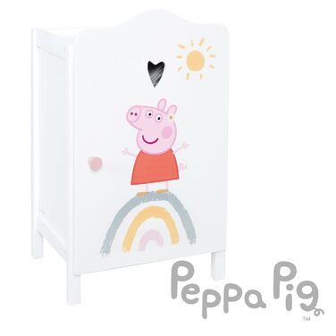 Роба Свинка Пеппа для дітей з дерева - Відкидне сидіння з амортизаційною фурнітурою - Нагрудна лавка біла/роздруківка рожева. (Ляльковий гардероб)
