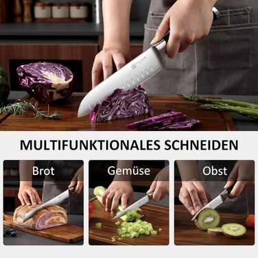 Набір ножів Paudin 7 предметів з дерев'яним блоком: кухонні ножі з нержавіючої сталі та ABS ручками