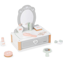 Детський туалетний столик Mamabrum XXL з дерева з пуфом та LED-дзеркалом – для дівчаток від 3 років, з ящиком та аксесуарами для краси, ігровий набір та письмовий стіл (MAM74 MY DRESSER)