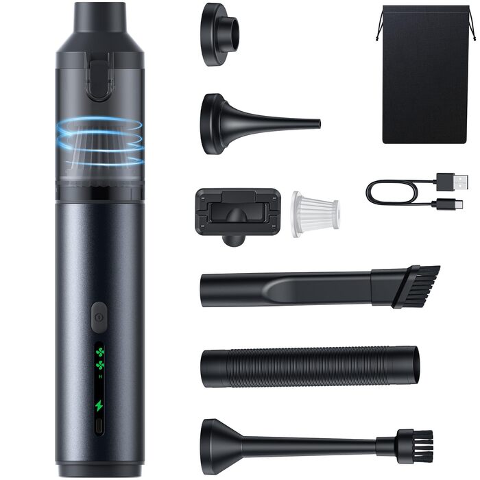 Акумуляторний ручний пилосос 4-в-1 для авто, дому та офісу, 16000Па, USB-C зарядка, бездротовий міні-пилосос для салону автомобіля, диванів, клавіатур та домашніх тварин