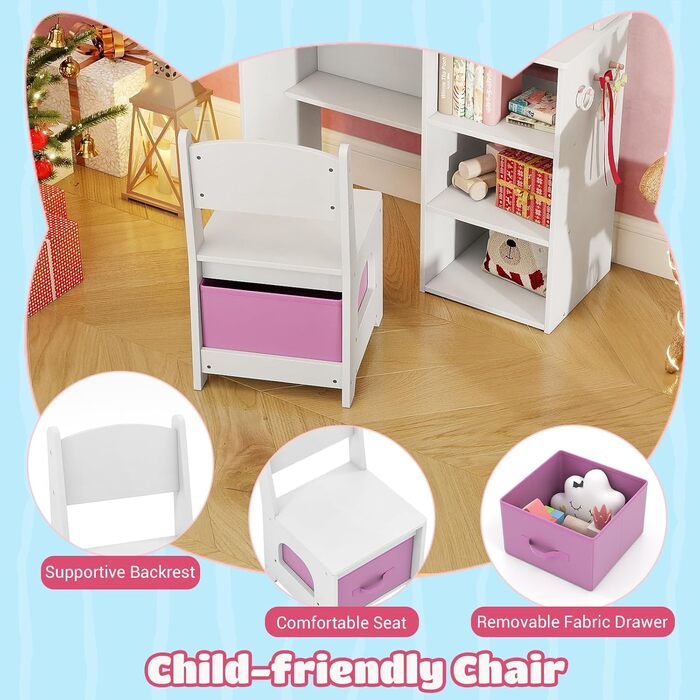 Дитячий туалетний столик LIFEZEAL 2 в 1 з дзеркалом та пуфом, з шухлядою, для дівчаток від 3 років (білий)