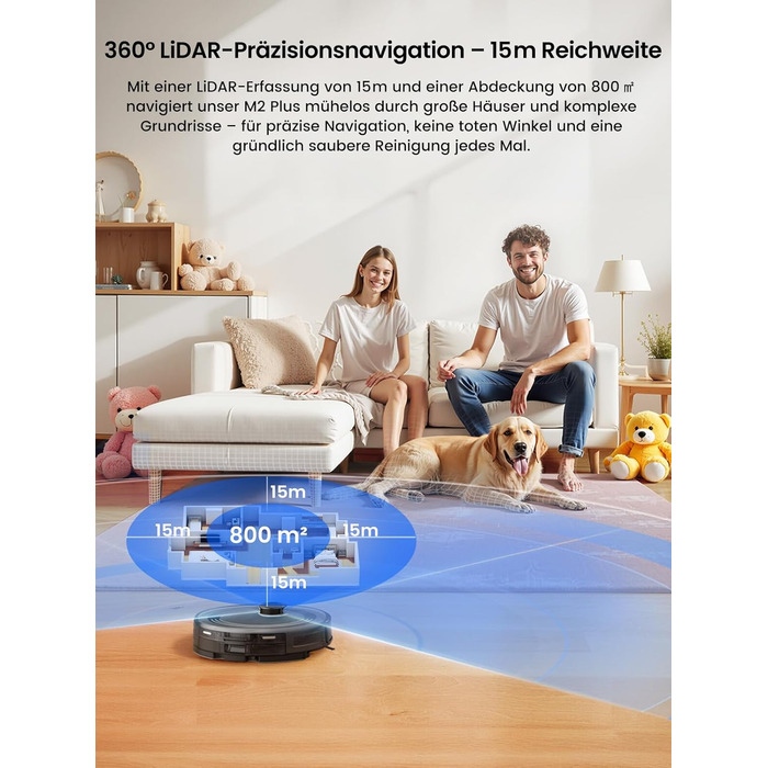 Робот-пилосос LEFANT M2 Plus з картографією, лазерною навігацією, 6000Pa, WiFi/App/Alexa, чорний