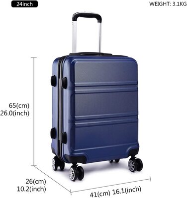 Дорожній чемодан Kono з двома рулонами 65 см середнього розміру, з твердою оболонкою, з АБС-пластика, з візком, багаж 3,1 кг, 61 л (темно-синій)