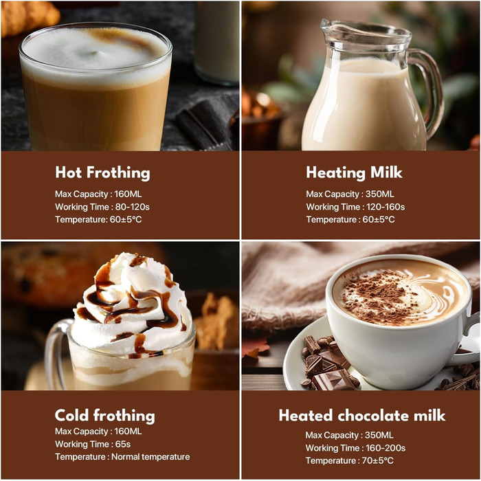 Електричний спінювач молока 4-в-1, 580 мл, автоматичний, для лате, капучино, макіато, нагрівання молока та приготування какао (чорний)