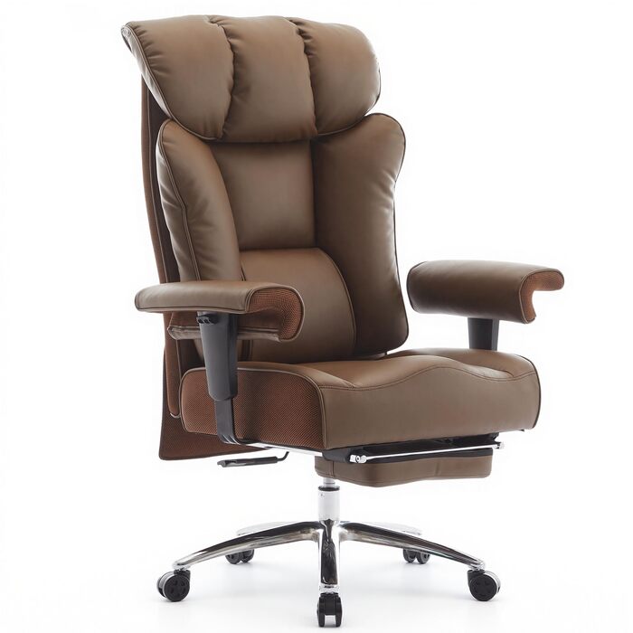 Офісний стілець Efomao XXL 200 кг з підставкою для ніг, штучна шкіра, висока спинка, регульовані підлокітники, підтримка попереку, сірий. Для дому та офісу