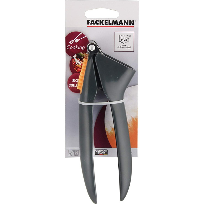 Прес для часнику Fackelmann 17 см SOFT, нержавіюча сталь, нековзна ручка, помаранчевий/сірий