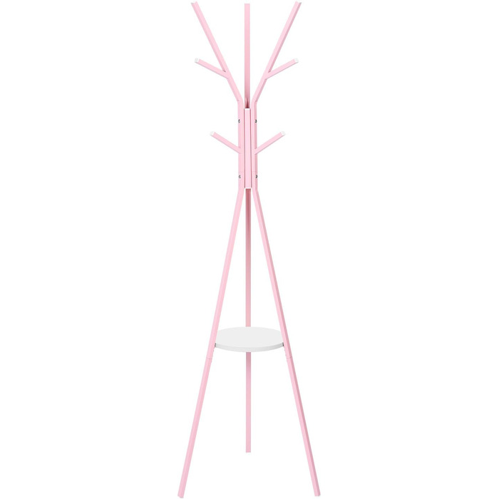 Вільна стійка для одягу WOLTU у формі дерева з полицею та 9 гачками, для одягу, шапок, сумок, біла, металева (рожева)