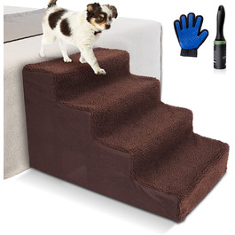 Сходи для собак Myiosus 4 ступені, сходи для маленьких собак висотою 40 см, знімний і миється тканинний чохол, сходи для собак для дивана-ліжка, сходинки для собак з рукавичками для домашніх тварин і валиками для ворсу, сходи для собак 4 ступені коричневого кольору