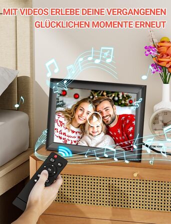 Цифровий фоторамка OBVHNUA 10.1 дюйма з IPS екраном (1280x800) та пультом, USB/SD (128GB), автоповорот, відтворення фото/музики/відео