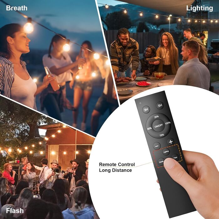 Ланцюжок вогнів GLUROO для вулиці, диммування, 45.7м, водонепроникний, з пульт, 75+2 G40, LED, для саду