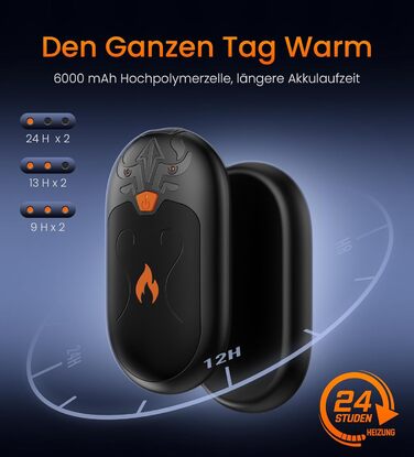 Електричні грілки для рук, 2 шт., з підзарядкою, 24 години тепла, 3 режими нагріву, портативні, для жінок, чоловіків, пацієнтів з ревматоїдним артритом (чорні)