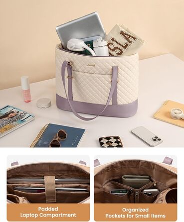 Сумка для ноутбука LOVEVOOK 15.6 дюймів для жінок з відділенням для ланчу, сумка-шоппер, ділова сумка, портфель, сумка для навчання, містка, водонепроникна, для офісу, університету, чорна (15.6 дюймів, Бежевий, Рожевий)